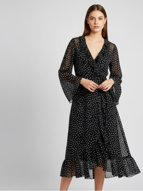 Charmant Ciel Other - Black & White Polka Dot Tie-Front Cardigan